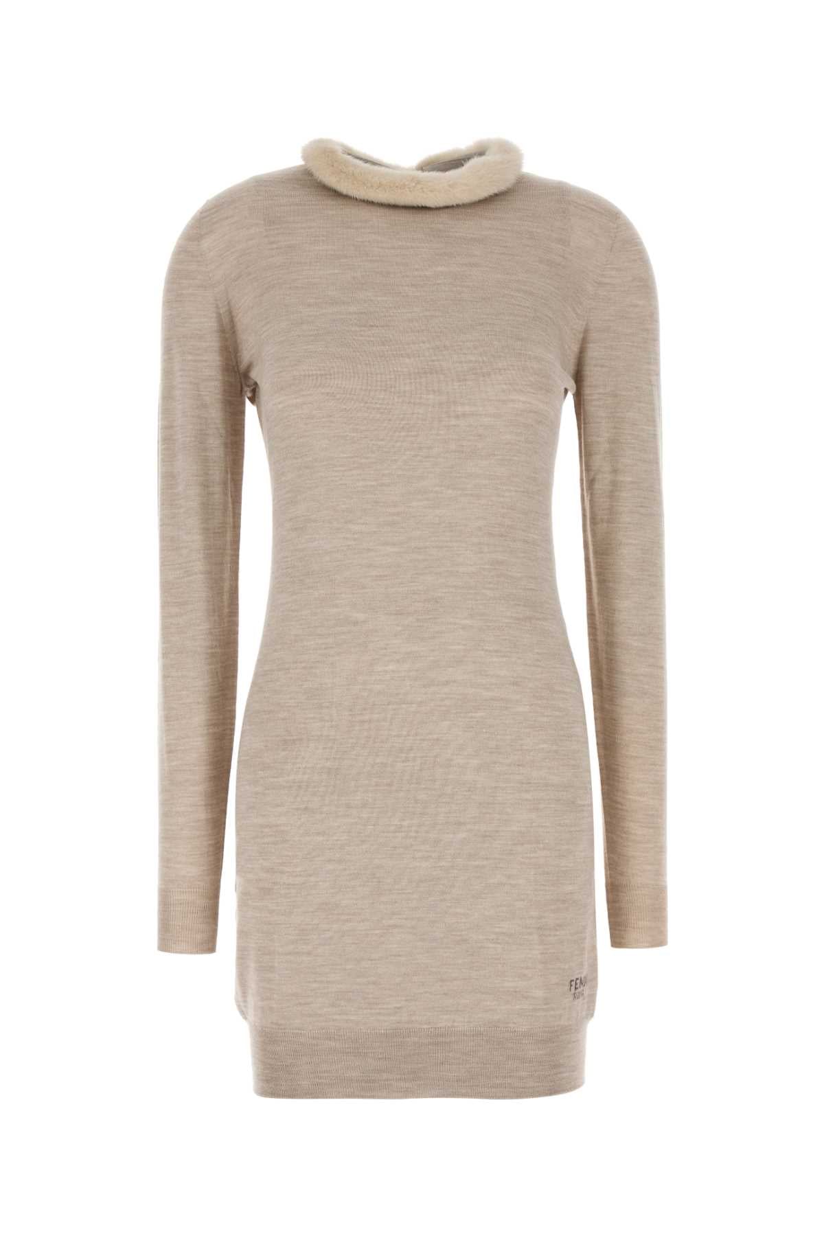 FENDI Chic Mini Wool Blend Dress with Mink Collar