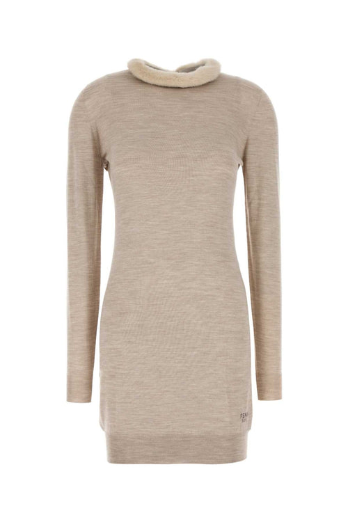 FENDI Chic Mini Wool Blend Dress with Mink Collar