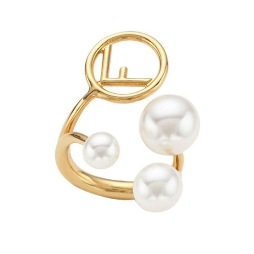 FENDI F PEARL GOLD RING