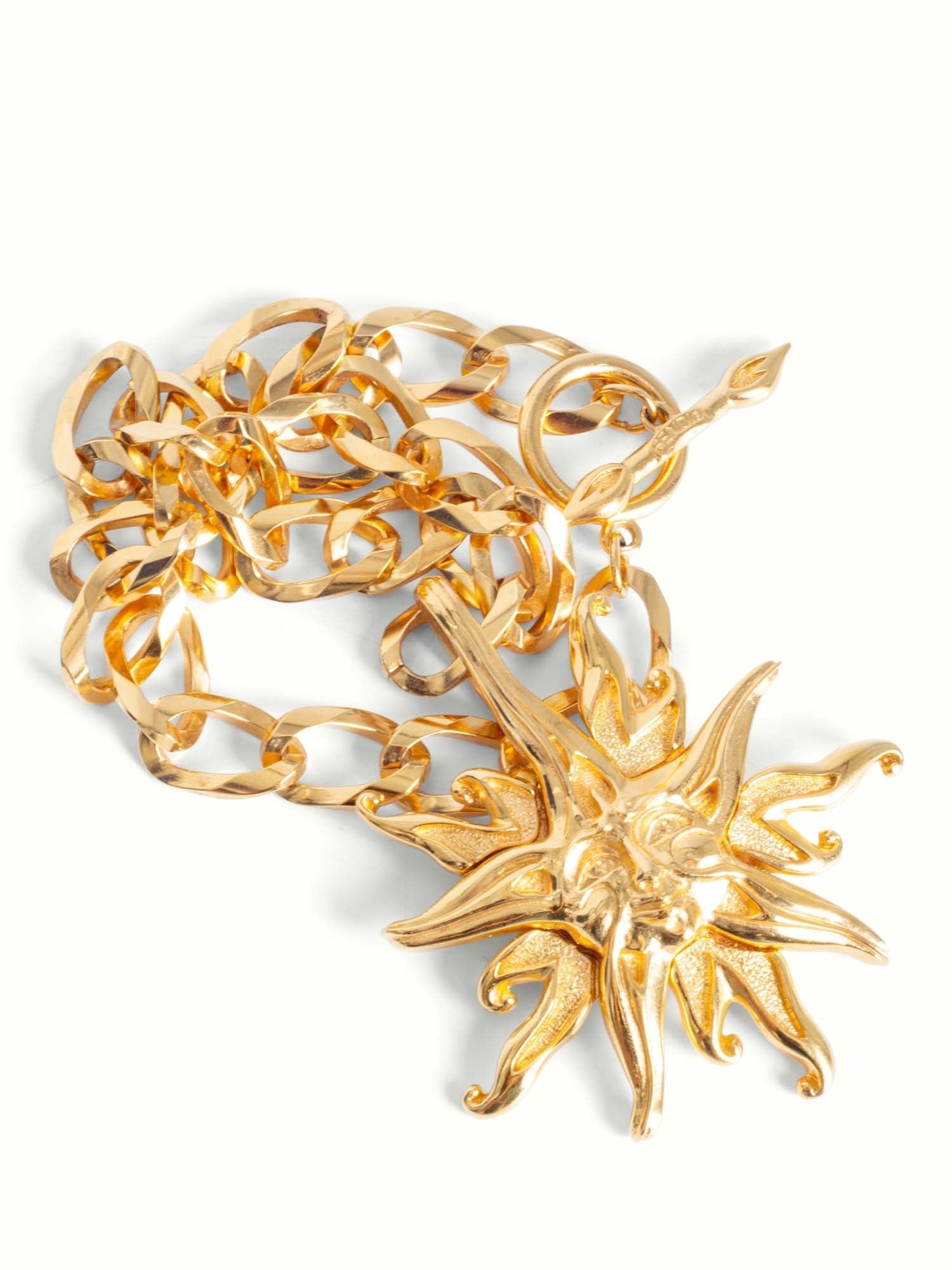 Fendi 24k Gold Plated Sun Face Necklace