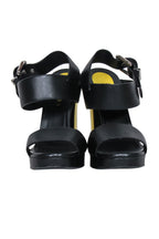 Fendi - Black Leather Open Toe Pumps w/ Gold Heel Sz 6.5
