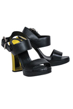 Fendi - Black Leather Open Toe Pumps w/ Gold Heel Sz 6.5