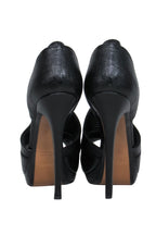 Fendi - Black Leather Peep Toe Platform Stilettos w/ Textured Trim Sz 8