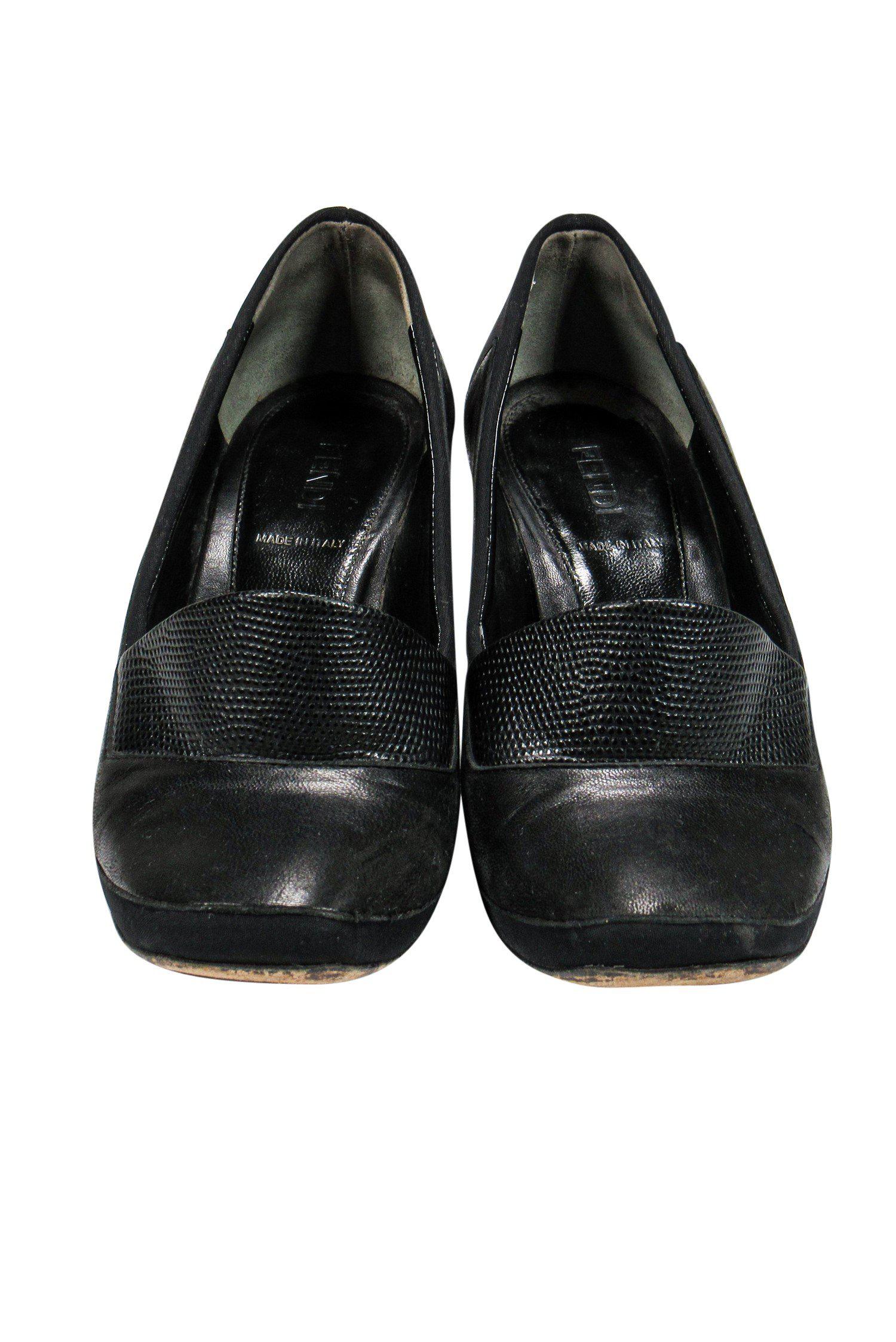 Fendi - Black Loafer-Style Pumps w/ Studded Heel Sz 6