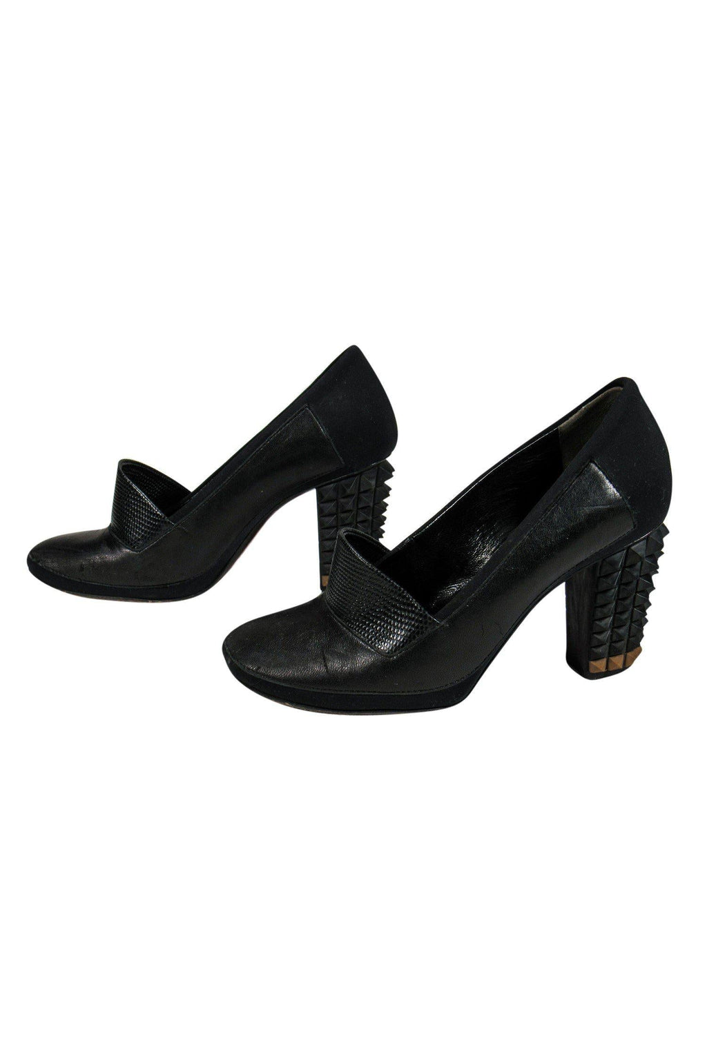 Fendi - Black Loafer-Style Pumps w/ Studded Heel Sz 6