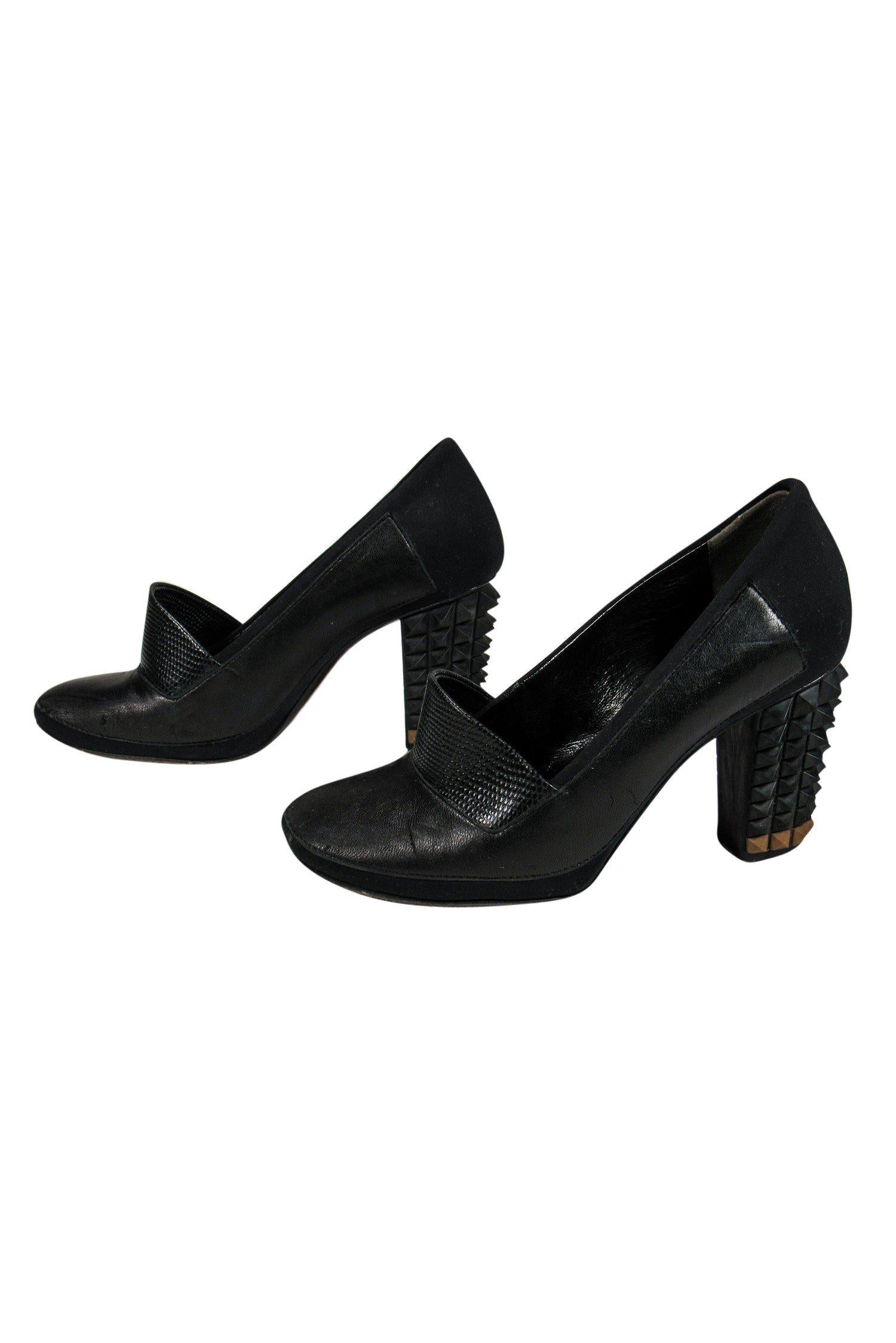 Fendi - Black Loafer-Style Pumps w/ Studded Heel Sz 6