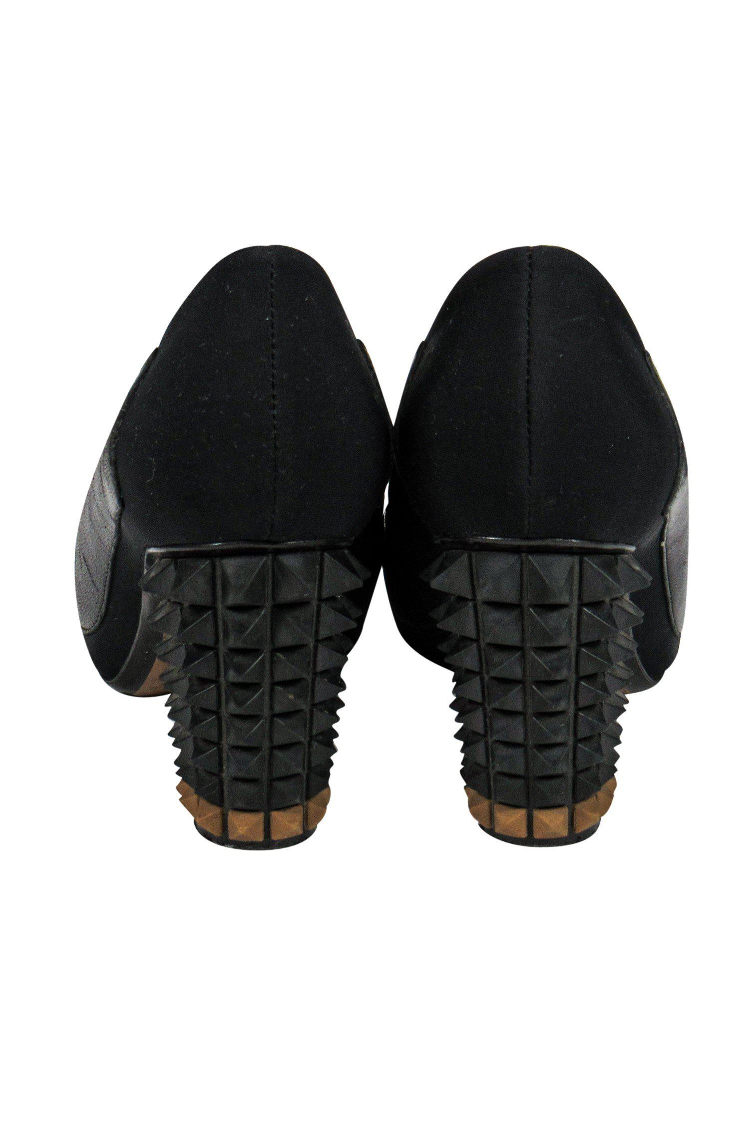 Fendi - Black Loafer-Style Pumps w/ Studded Heel Sz 6