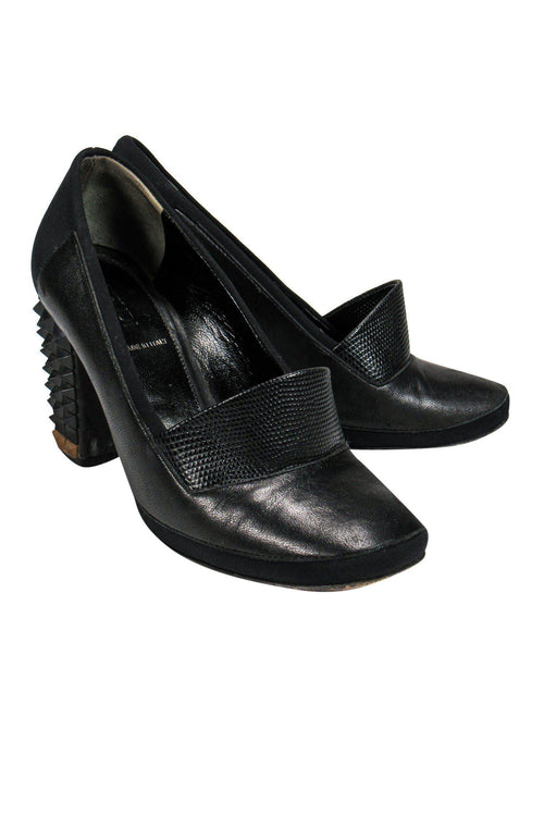 Fendi - Black Loafer-Style Pumps w/ Studded Heel Sz 6