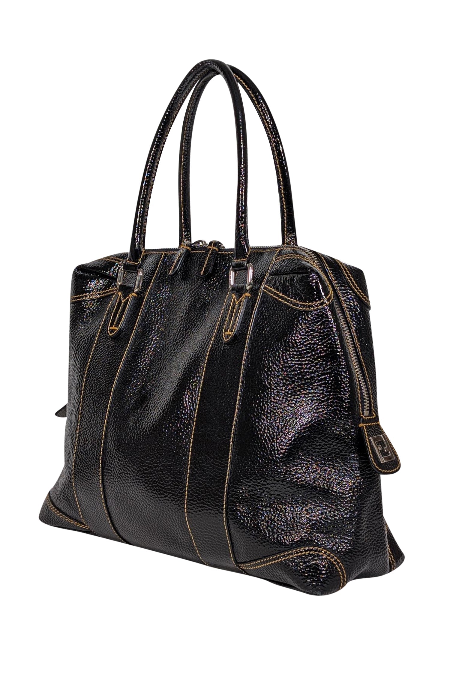 Fendi - Black Patent Leather Large Shoulder Bag