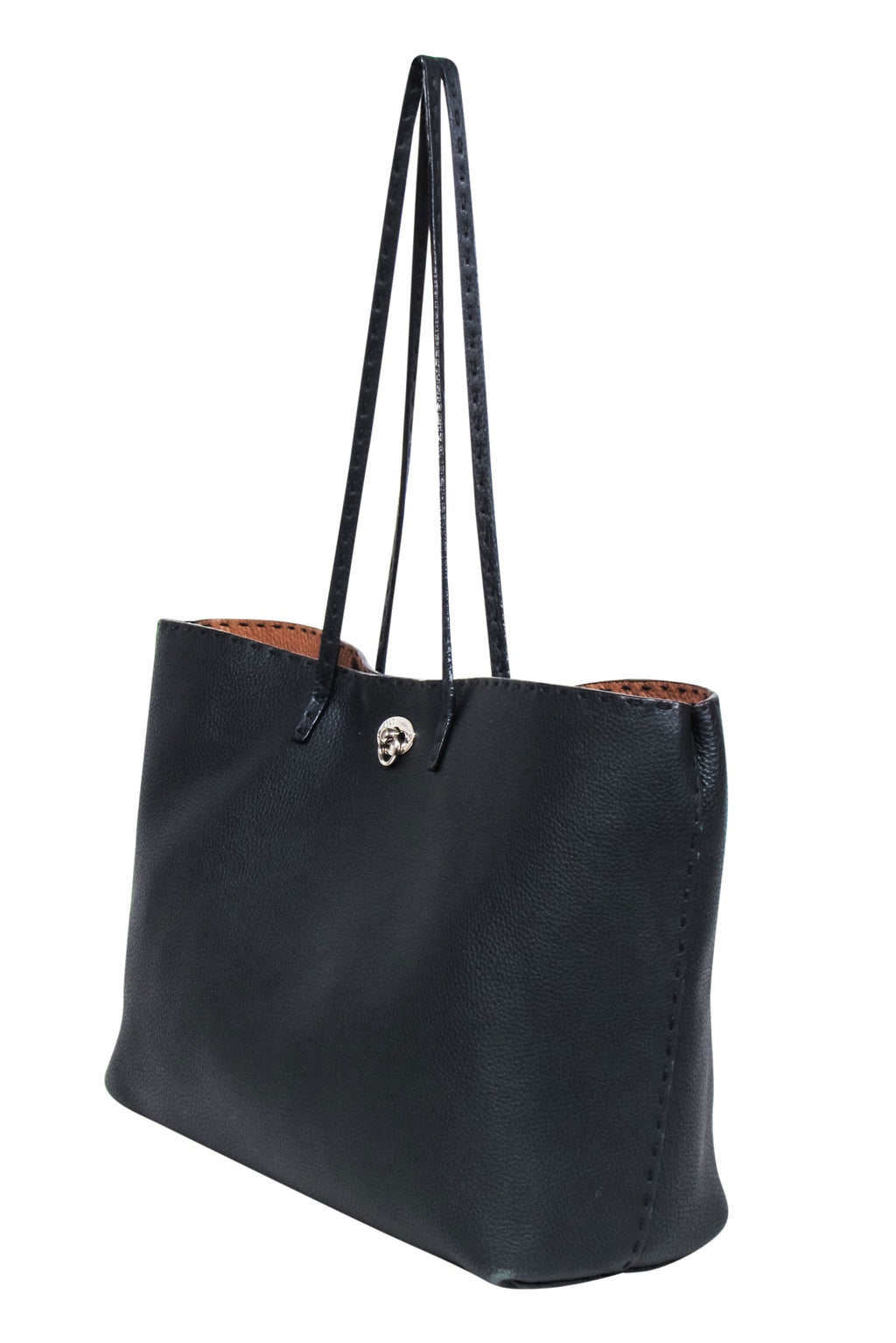 Fendi - Black Pebbled Leather Open Top Tote Bag