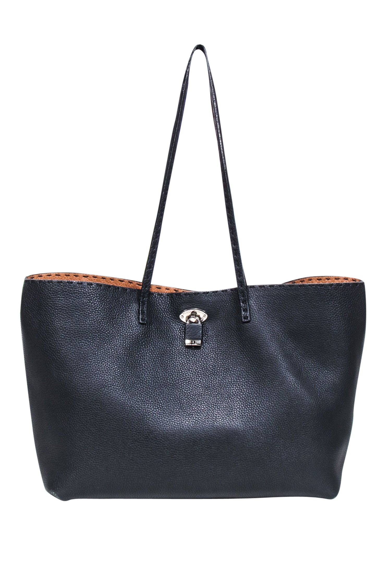 Fendi - Black Pebbled Leather Open Top Tote Bag