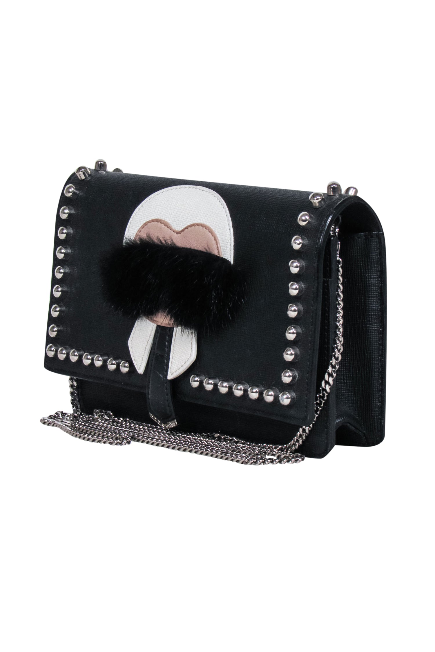 Fendi - Black Saffiano Leather Studded "Karlito" Bag