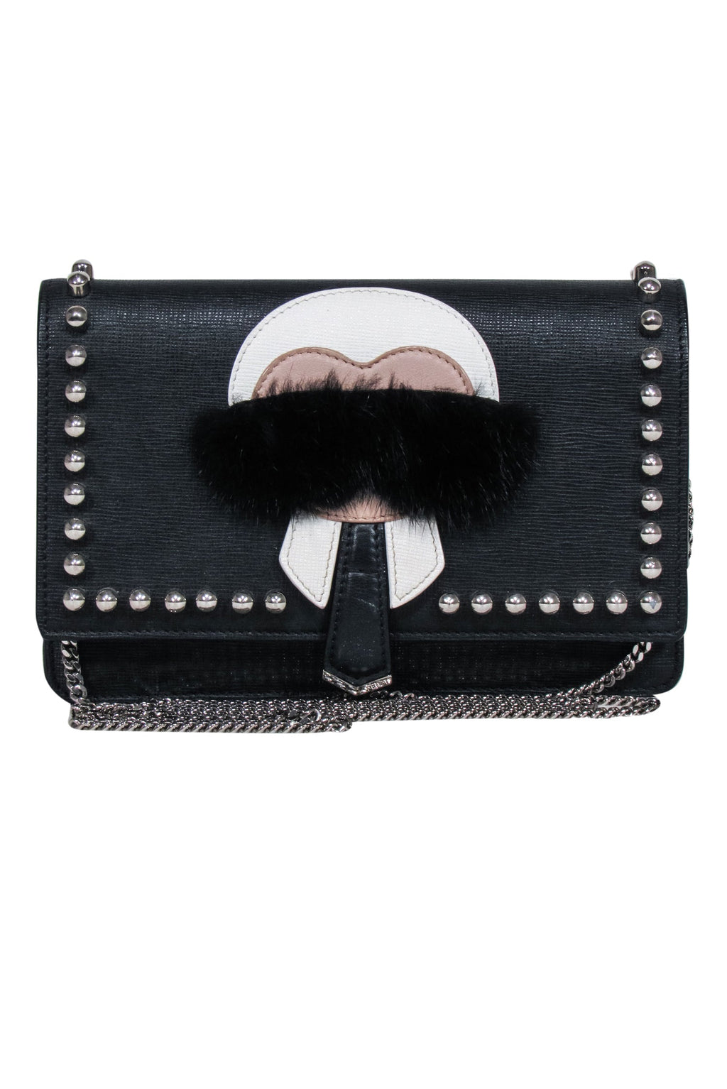 Fendi - Black Saffiano Leather Studded "Karlito" Bag