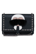 Fendi - Black Saffiano Leather Studded "Karlito" Bag