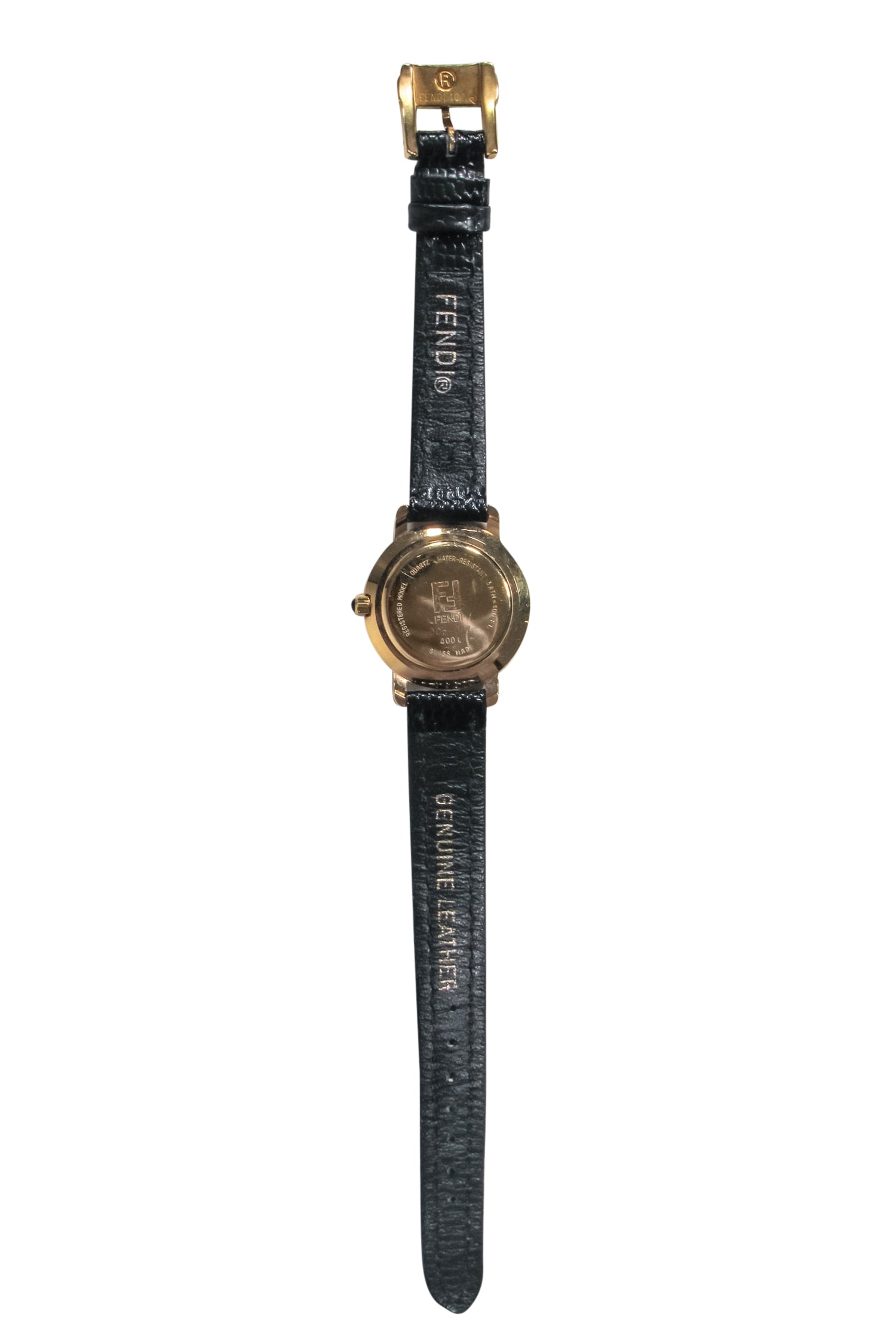 Fendi - Black Snakeskin Embossed Leather Watch w/ Gold Trim