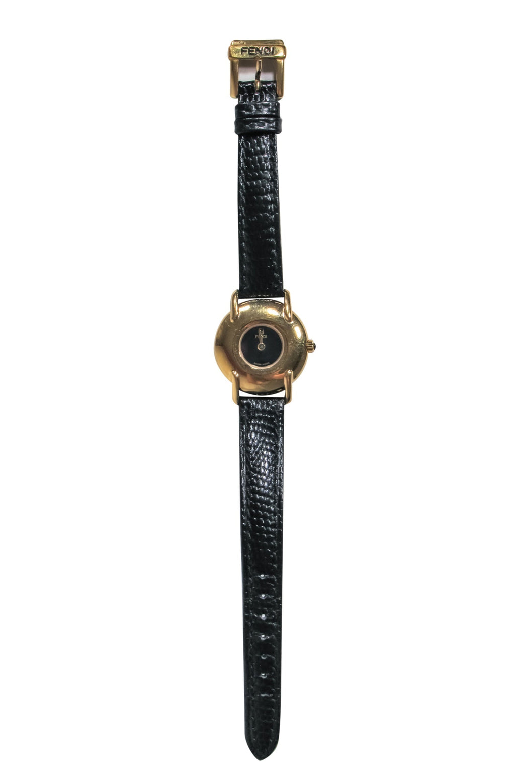 Fendi - Black Snakeskin Embossed Leather Watch w/ Gold Trim