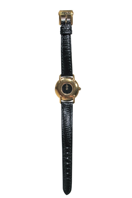Fendi - Black Snakeskin Embossed Leather Watch w/ Gold Trim
