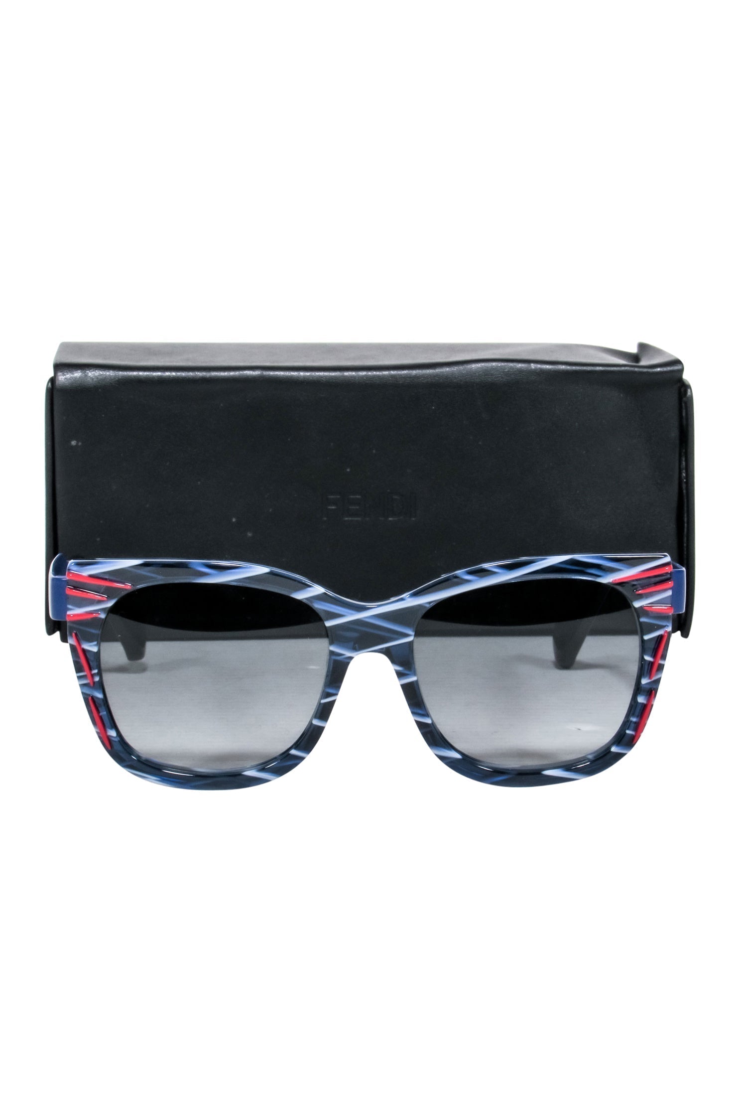 Fendi - Blue & White Print Square Sunglasses