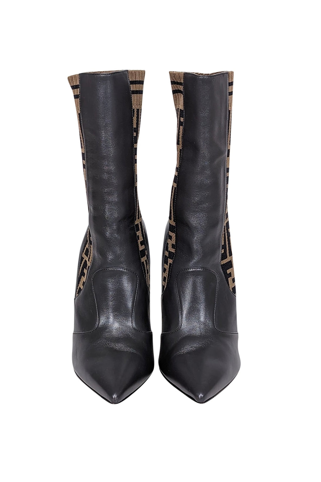 Fendi - Brown Leather & Monogram "FF" Knit Short Boots Sz 11