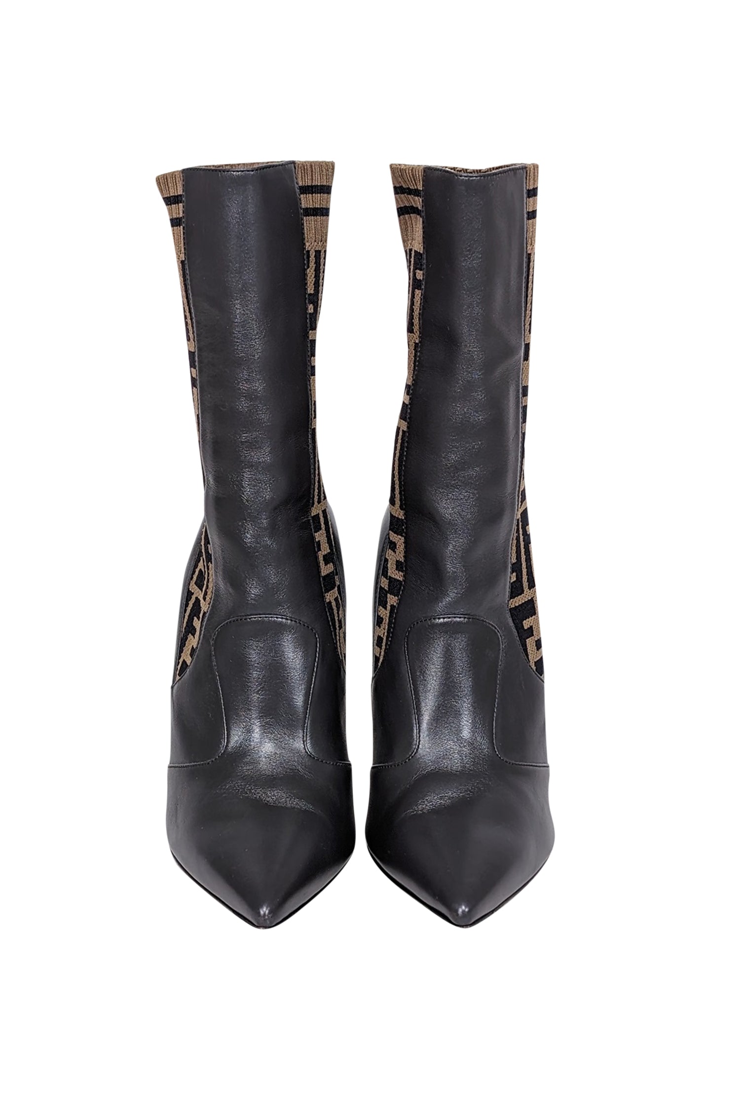 Fendi - Brown Leather & Monogram "FF" Knit Short Boots Sz 11