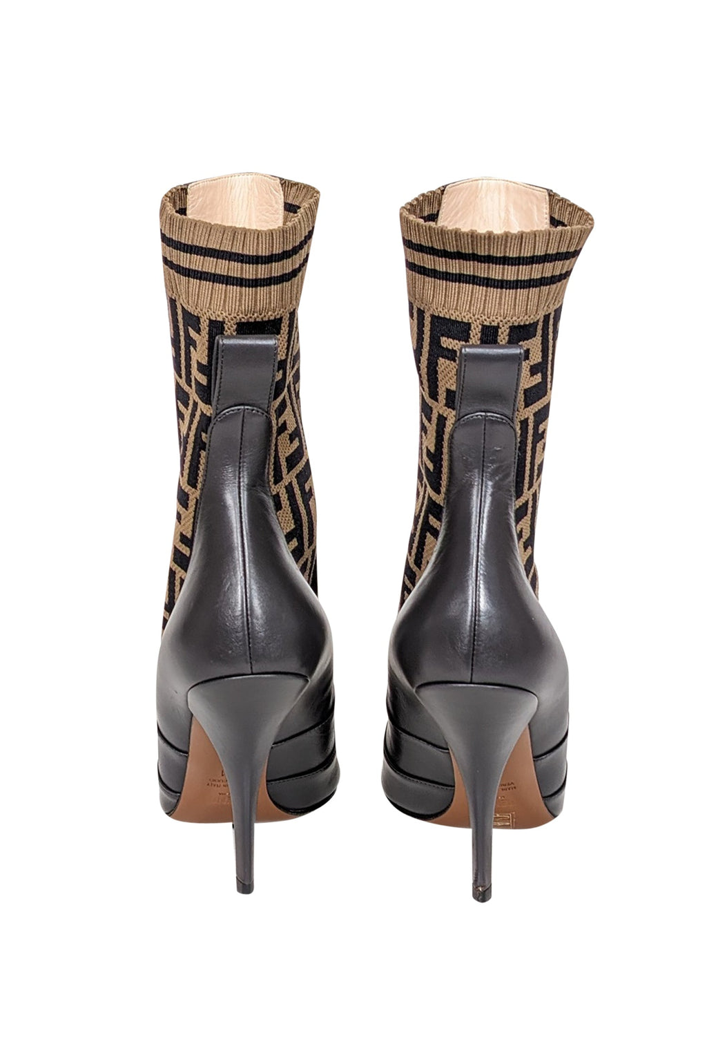 Fendi - Brown Leather & Monogram "FF" Knit Short Boots Sz 11