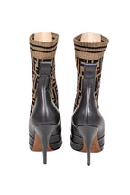 Fendi - Brown Leather & Monogram "FF" Knit Short Boots Sz 11