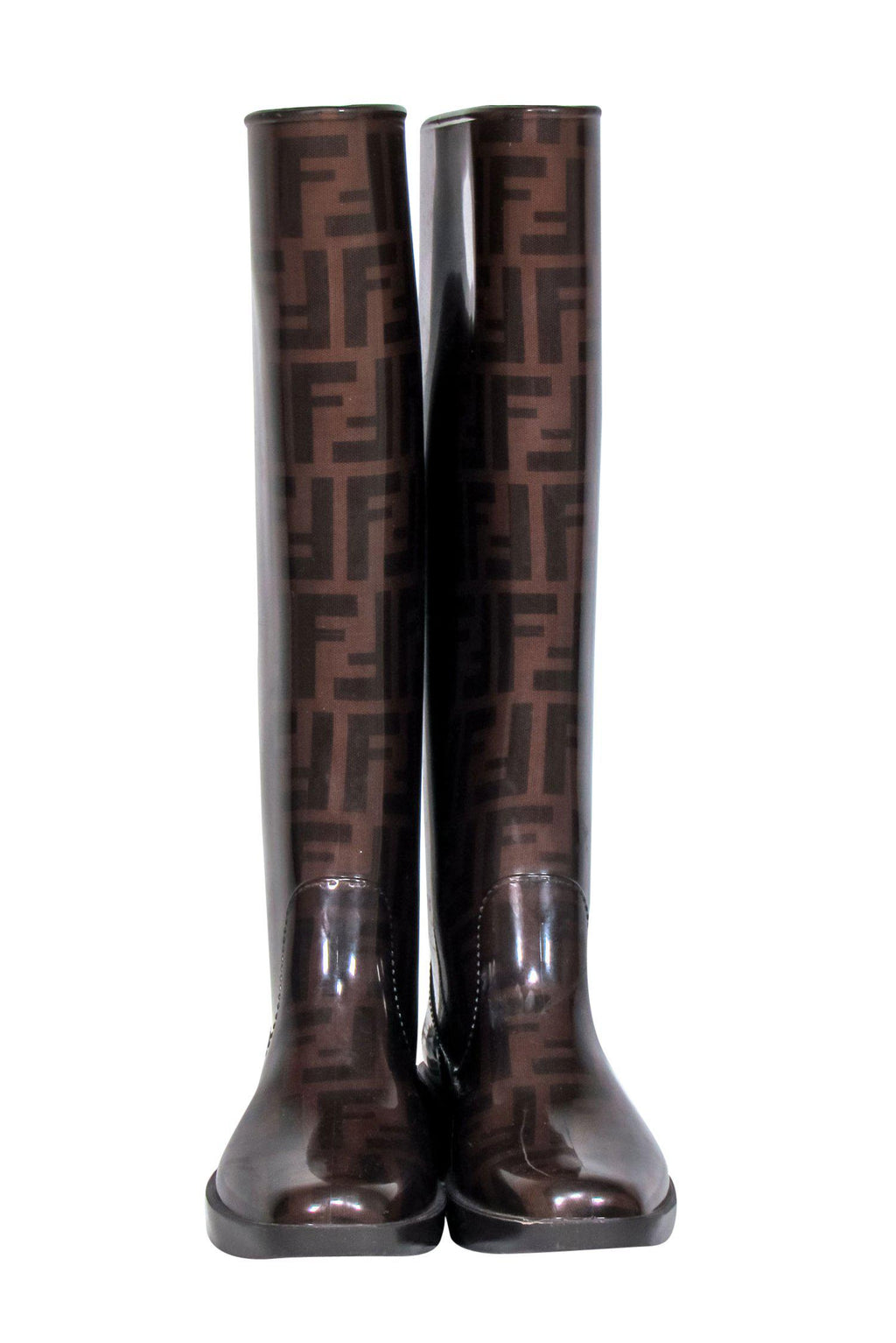 Fendi - Brown Monogram Print Platform Rain Boots Sz 5