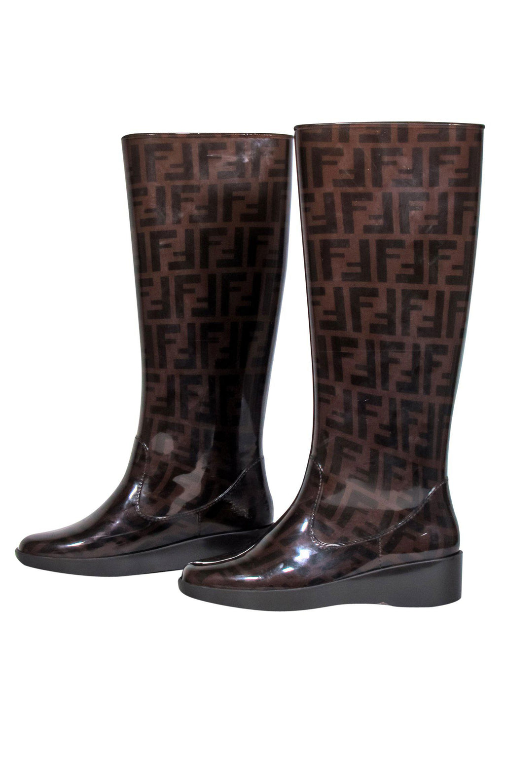 Fendi - Brown Monogram Print Platform Rain Boots Sz 5