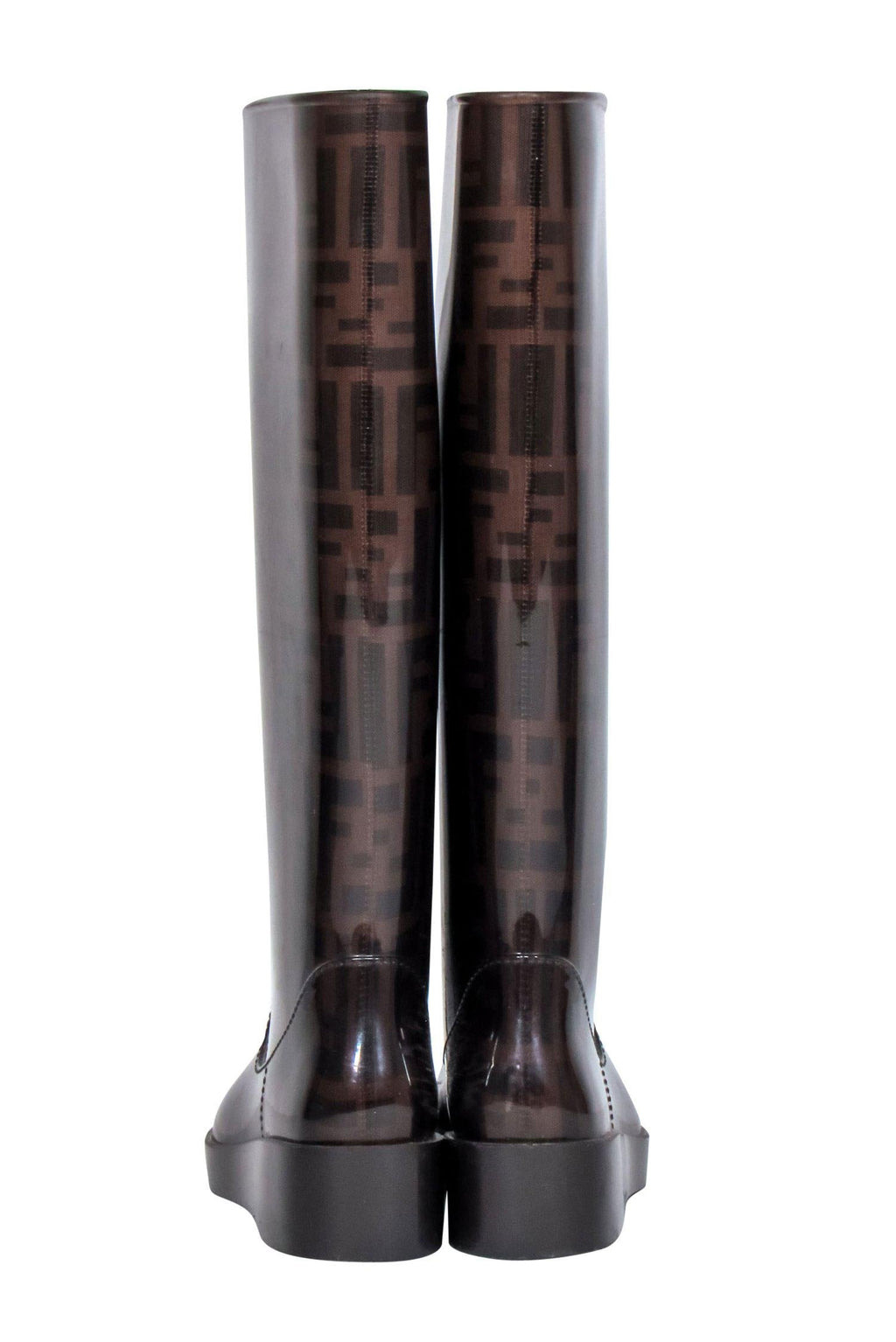 Fendi - Brown Monogram Print Platform Rain Boots Sz 5