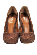Fendi - Brown Snakeskin Platform Pumps w/ Monogram Heels Sz 6.5