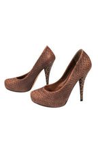 Fendi - Brown Snakeskin Platform Pumps w/ Monogram Heels Sz 6.5