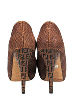 Fendi - Brown Snakeskin Platform Pumps w/ Monogram Heels Sz 6.5