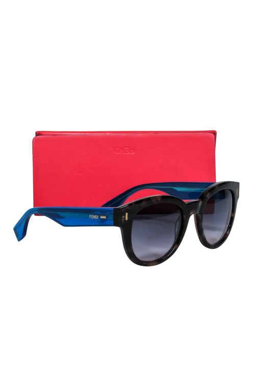 Fendi - Brown Tortoise Frames w/Iridescent Blue Leg Sunglasses