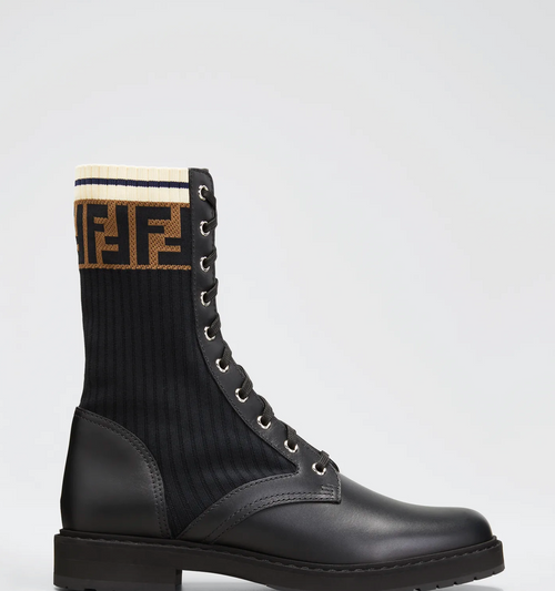 FENDI CALFSKIN STRETCH FABRIC ROCKOKO BIKER BOOTS