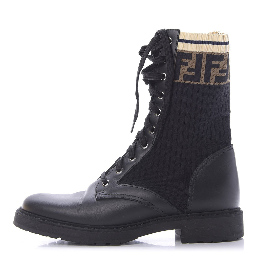 FENDI CALFSKIN STRETCH FABRIC ROCKOKO BIKER BOOTS