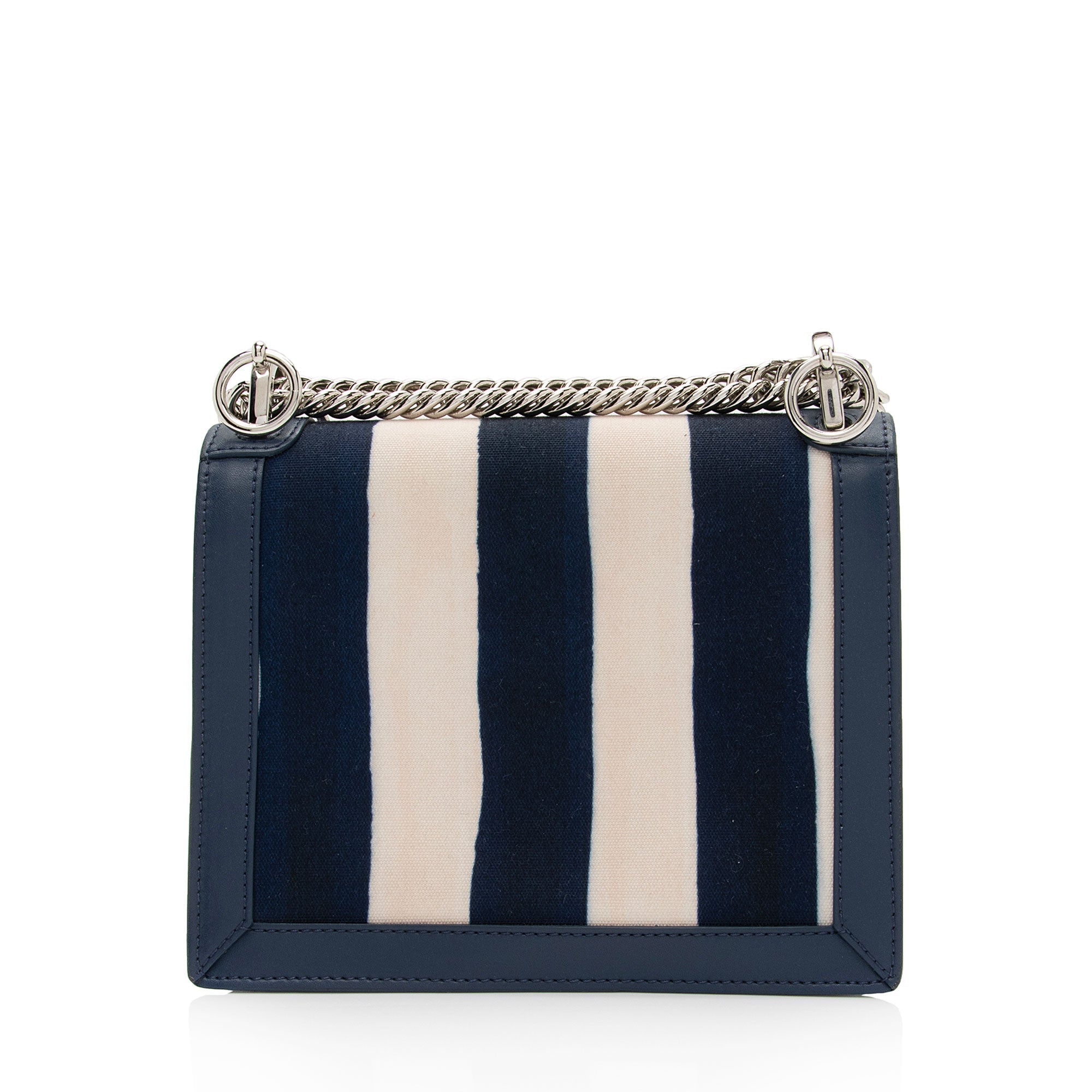 Fendi Calfskin Striped Canvas Kan I Small Shoulder Bag (SHF-yQIdt1)