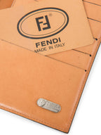 Fendi Canvas Leather Flap Wallet Beige Brown