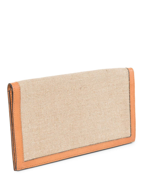 Fendi Canvas Leather Flap Wallet Beige Brown