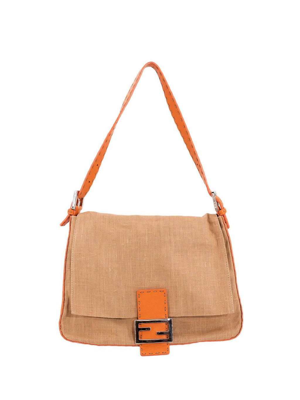 Fendi Canvas Leather Mama Flap Bag Orange