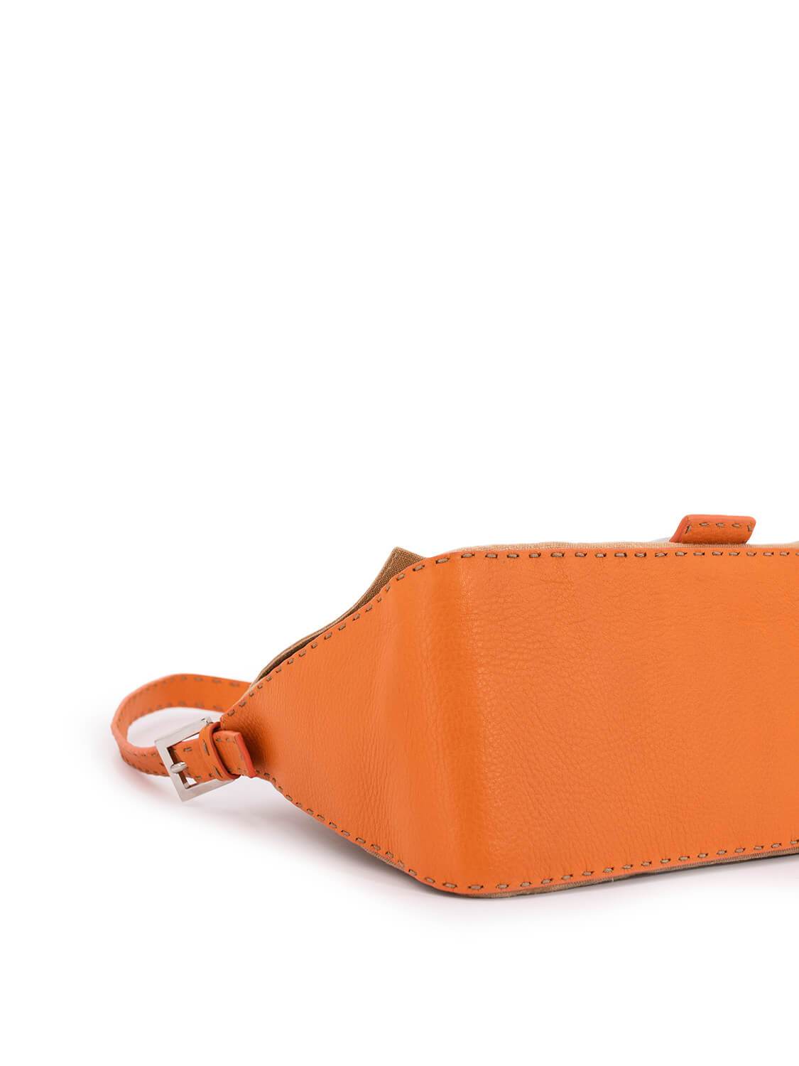 Fendi Canvas Leather Mama Flap Bag Orange