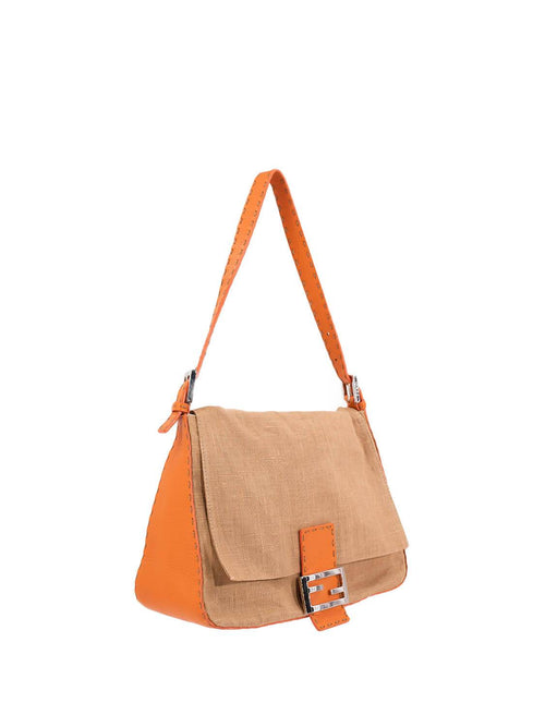 Fendi Canvas Leather Mama Flap Bag Orange