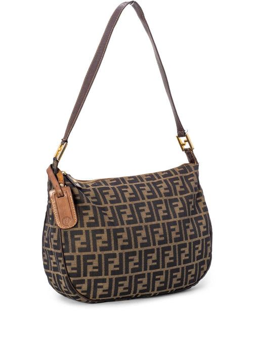 Fendi Canvas Zucca Monogram Hobo Bag Brown
