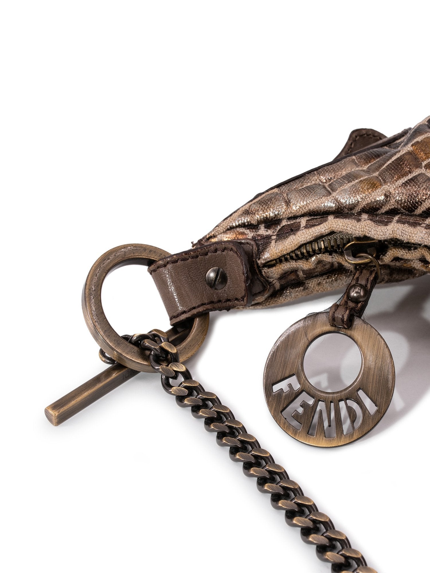 Fendi Croc Embossed Mini Chef Bag Bronze