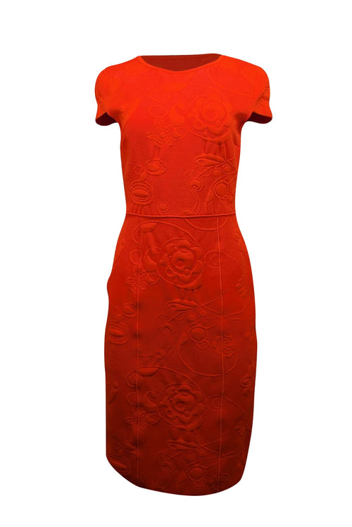 Fendi - Deep Orange Textured Floral Print Short Sleeve Dress Sz 6