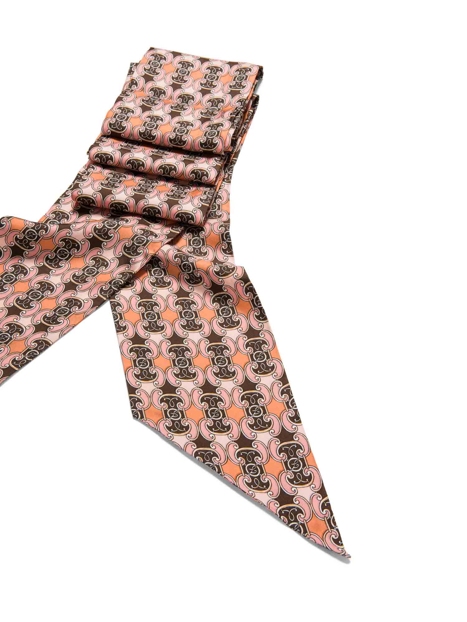 Fendi F Logo Silk Long Twilly Scarf Pink Brown