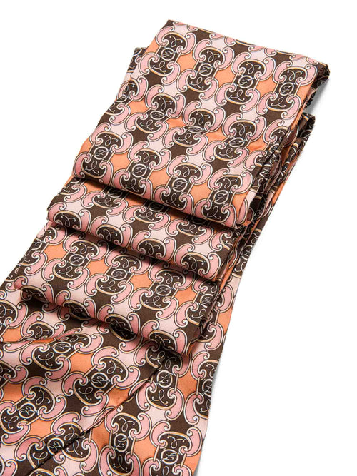 Fendi F Logo Silk Long Twilly Scarf Pink Brown