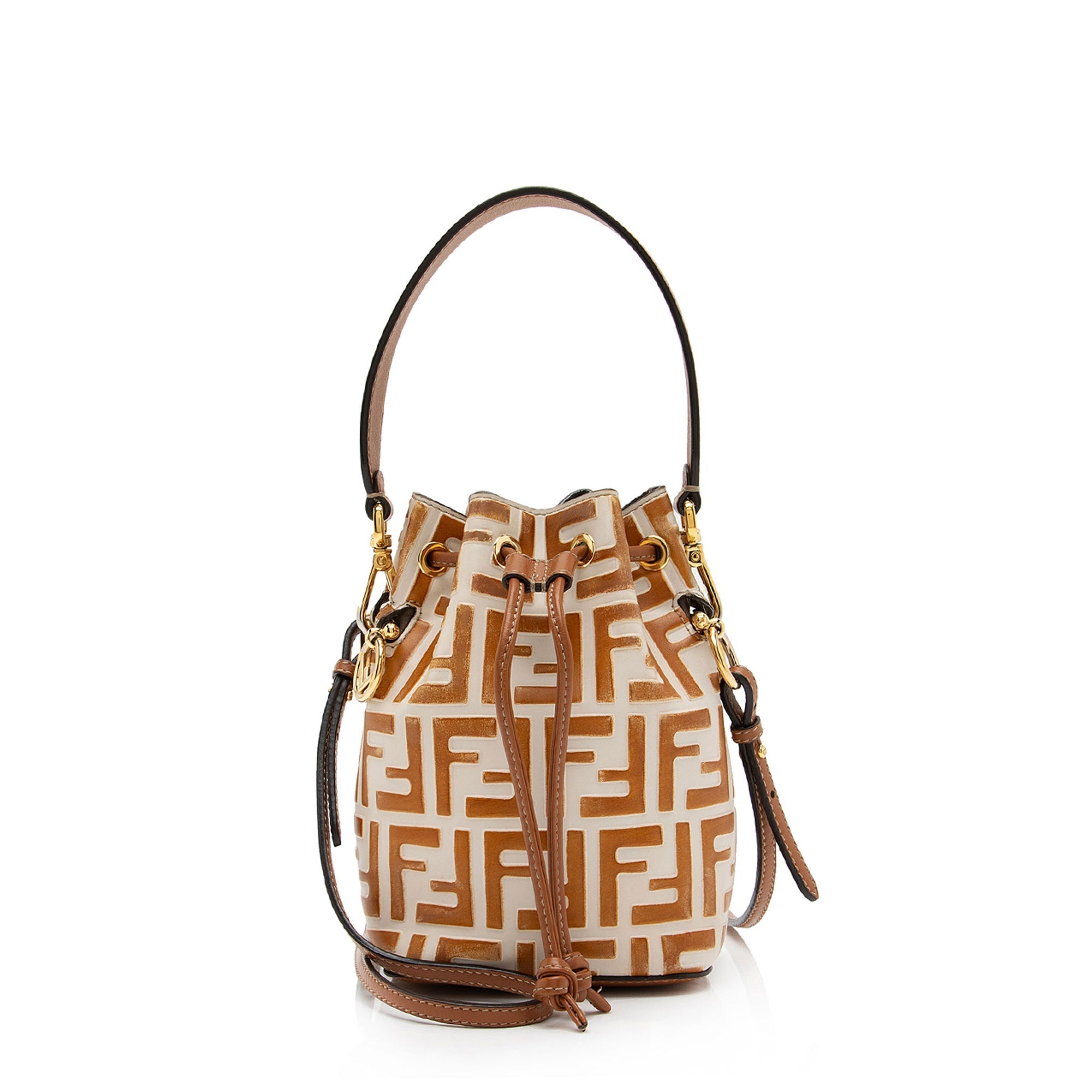 Fendi FF Embossed Calfskin Mon Tresor Mini Bucket Bag (SHF-ubOHeg)