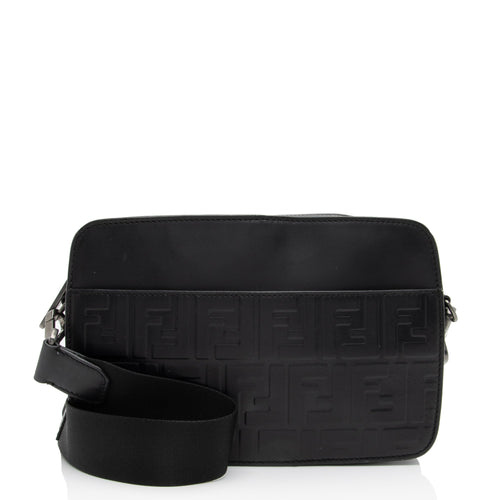 Fendi FF Embossed Calfskin St. Zucca Messenger (SHF-QOa4iu)