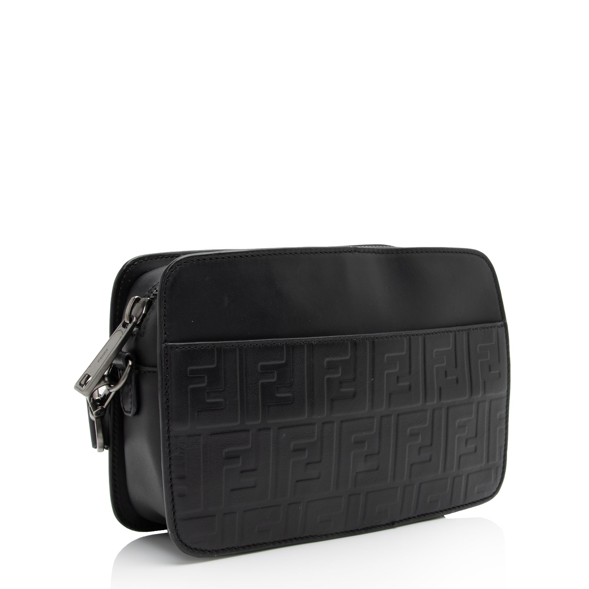Fendi FF Embossed Calfskin St. Zucca Messenger (SHF-QOa4iu)