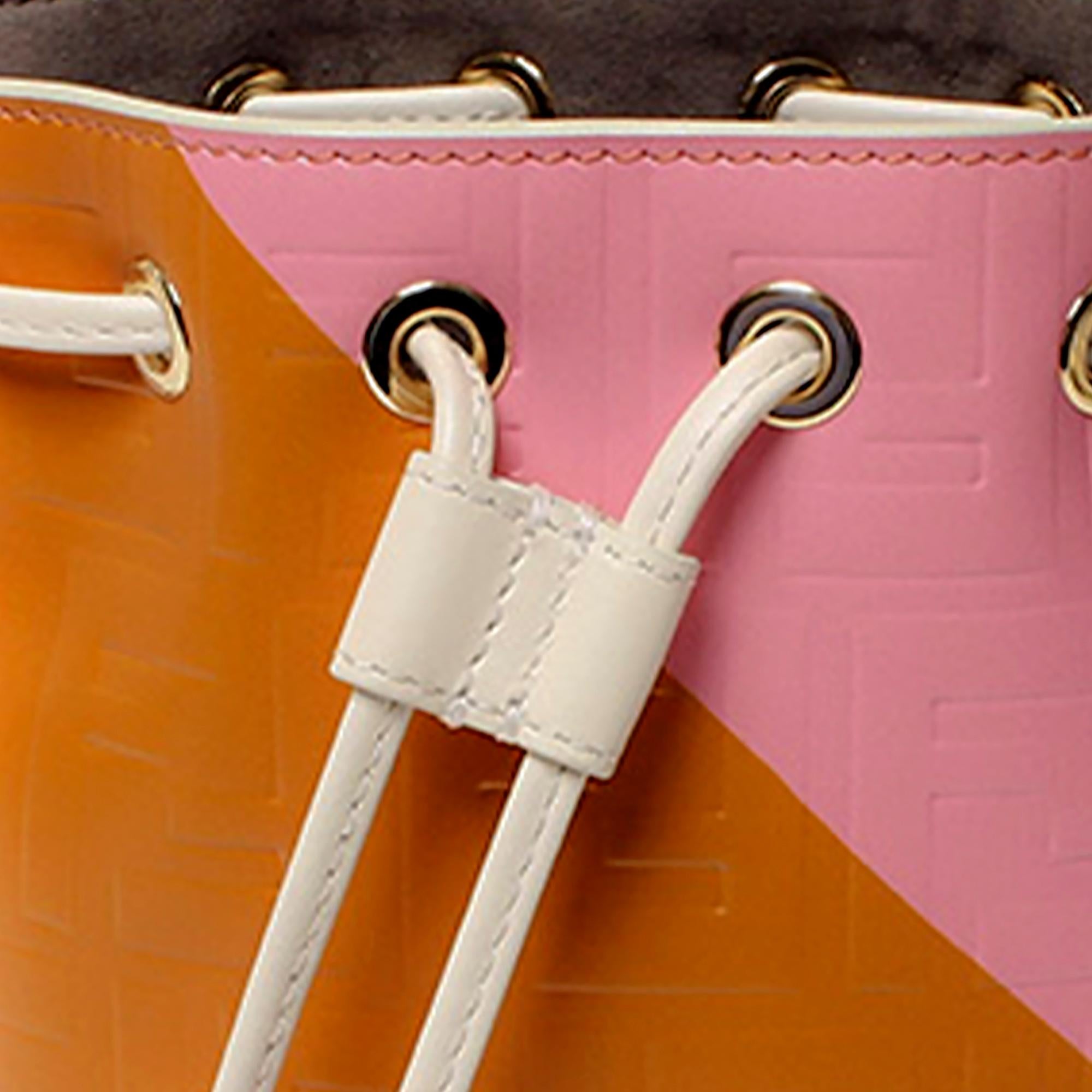 Fendi FF Embossed Striped Mini Mon Tresor Bucket Bag (SHG-ryQxMo)